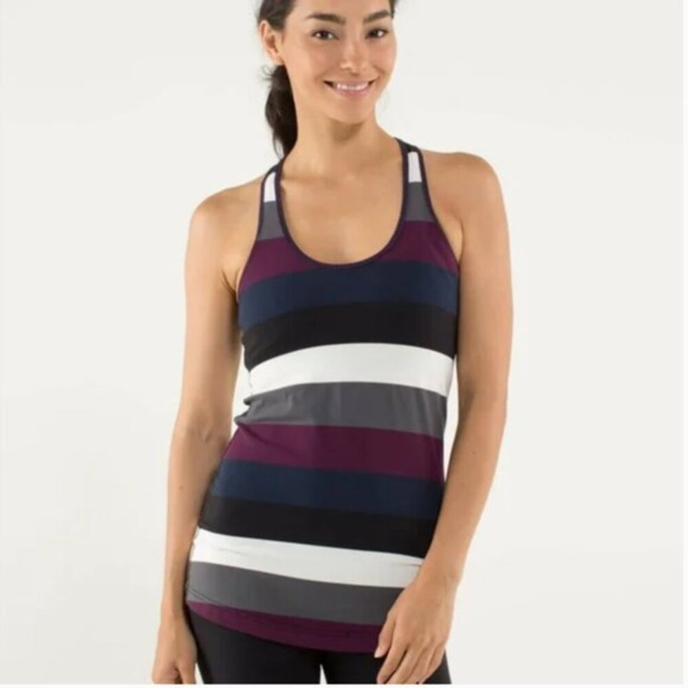 Lululemon Cool Racerback Tank Pow Stripe Angel Wing / Hyper Stripe Plum